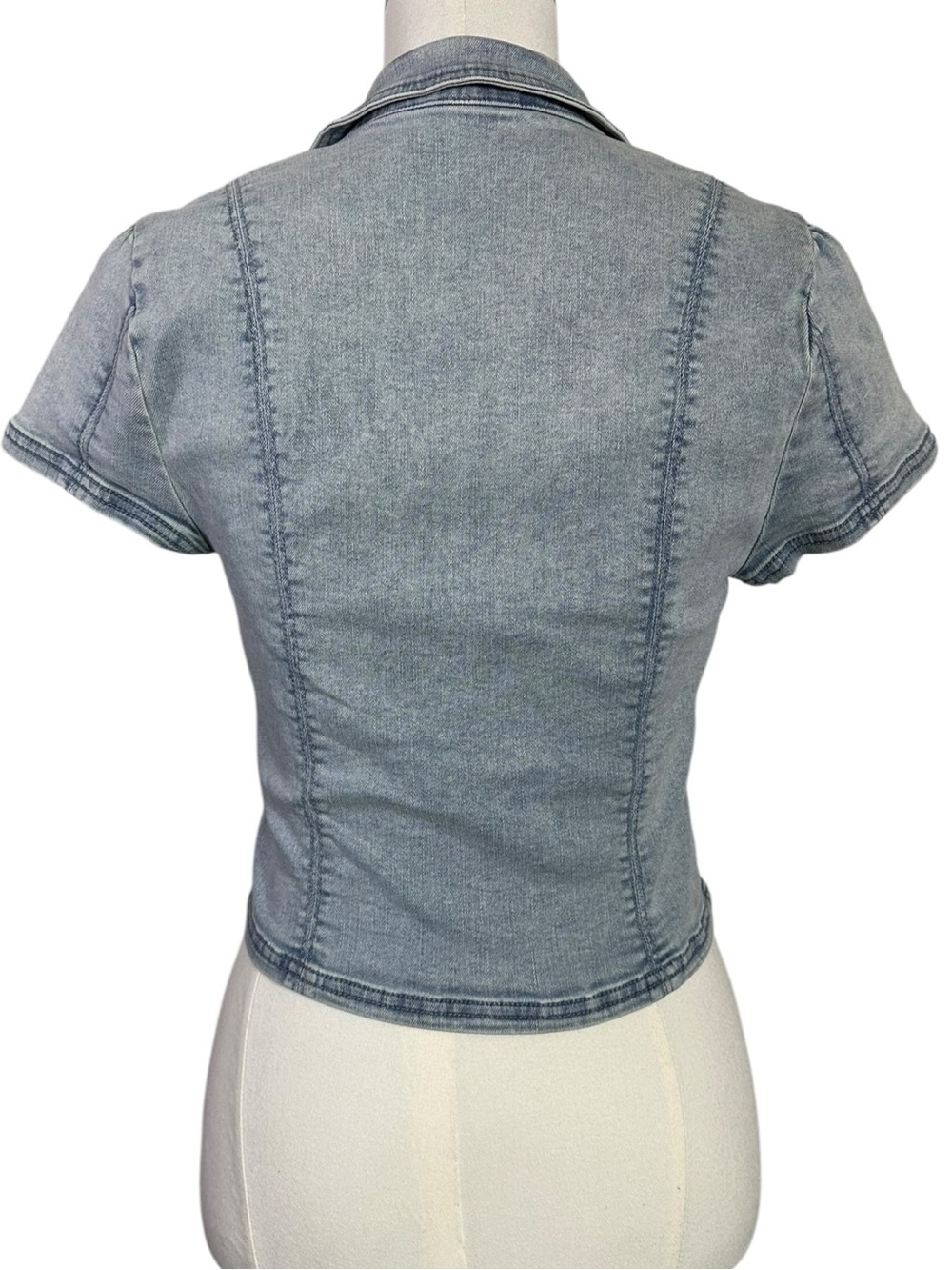Free People Western Bohemian Pearl Snap Midnight Rider Denim Baby Shirt XS - Picture 7 of 12